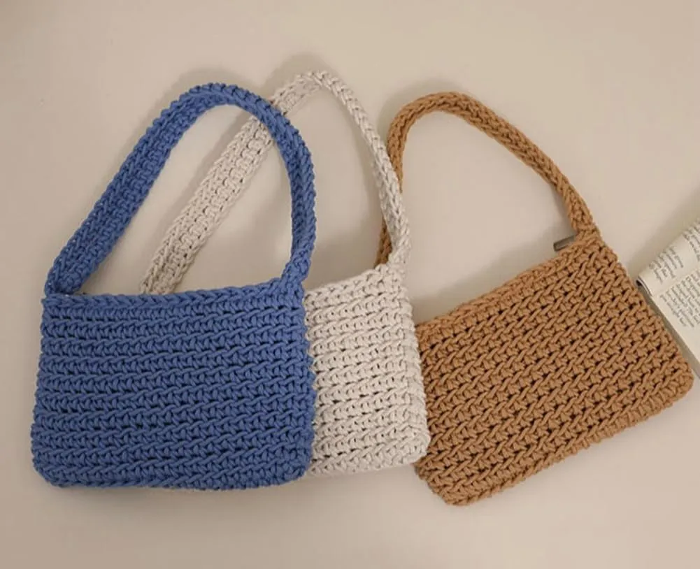 Beach Tote Bag For Women Crochet Cotton Beach Shoulder Bag Summer Vacation Handwoven Boho Knit Bag