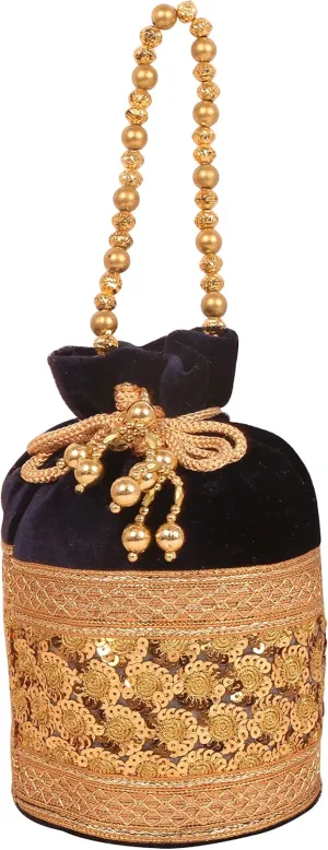 beaded handcrafted brocade sequins evening purse drawstring handbag vintage party wedding gift for women.