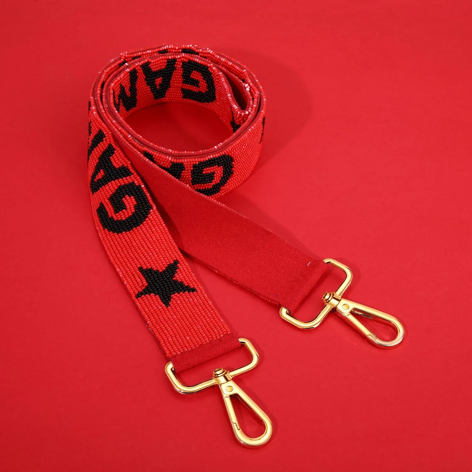 Beaded Purse Strap Football Game Day Purse Strap Stadium Clear Handbag Replacement Straps Red Black Crossbody Bag Strap Football Accessories Game Day Outfits (Red Black)