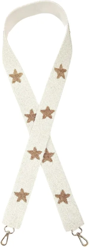 Beaded Purse Strap White with Gold Stars Girls Nashville Bride Concert for Game Day Clear Stadium Bag 49” Long 1.75” Wide
