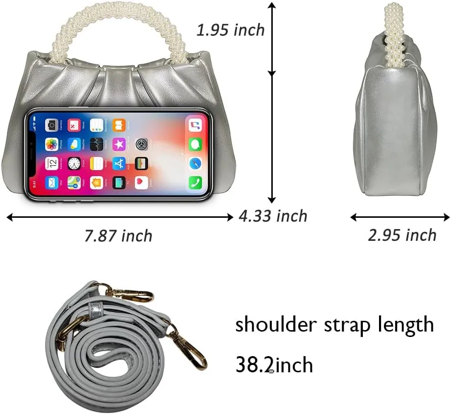Beatfull Evening Purse Women Small Pearl Handbags Soft Leather Ruched Bag Wedding Bridal Clutch Party Prom Crossbody Purses