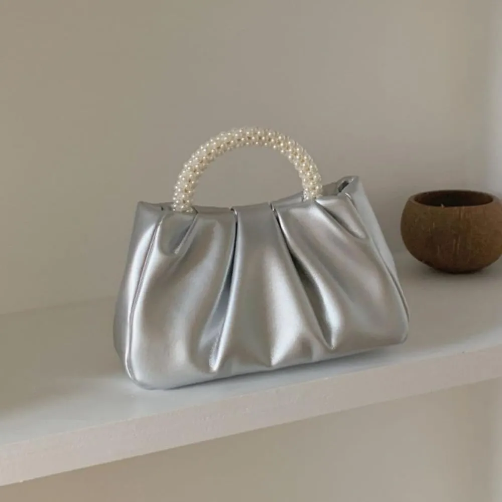 Beatfull Evening Purse Women Small Pearl Handbags Soft Leather Ruched Bag Wedding Bridal Clutch Party Prom Crossbody Purses