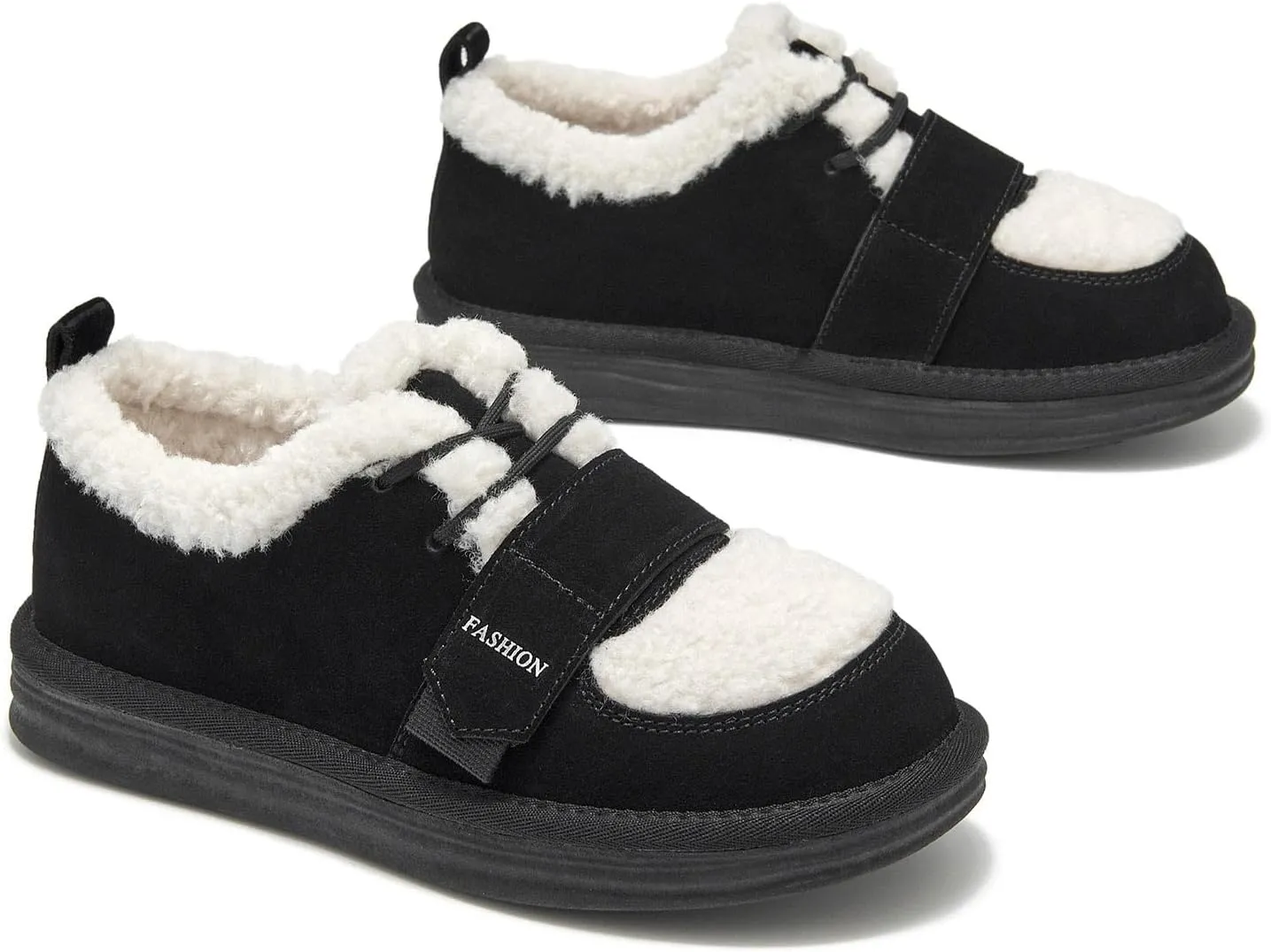 BEAU TODAY Snow Sneakers for Women, Suede Platform Sneakers Womens Warm Fur Lined Fashion Sneakers Slip-on Comfortable Winter Flat Shoes