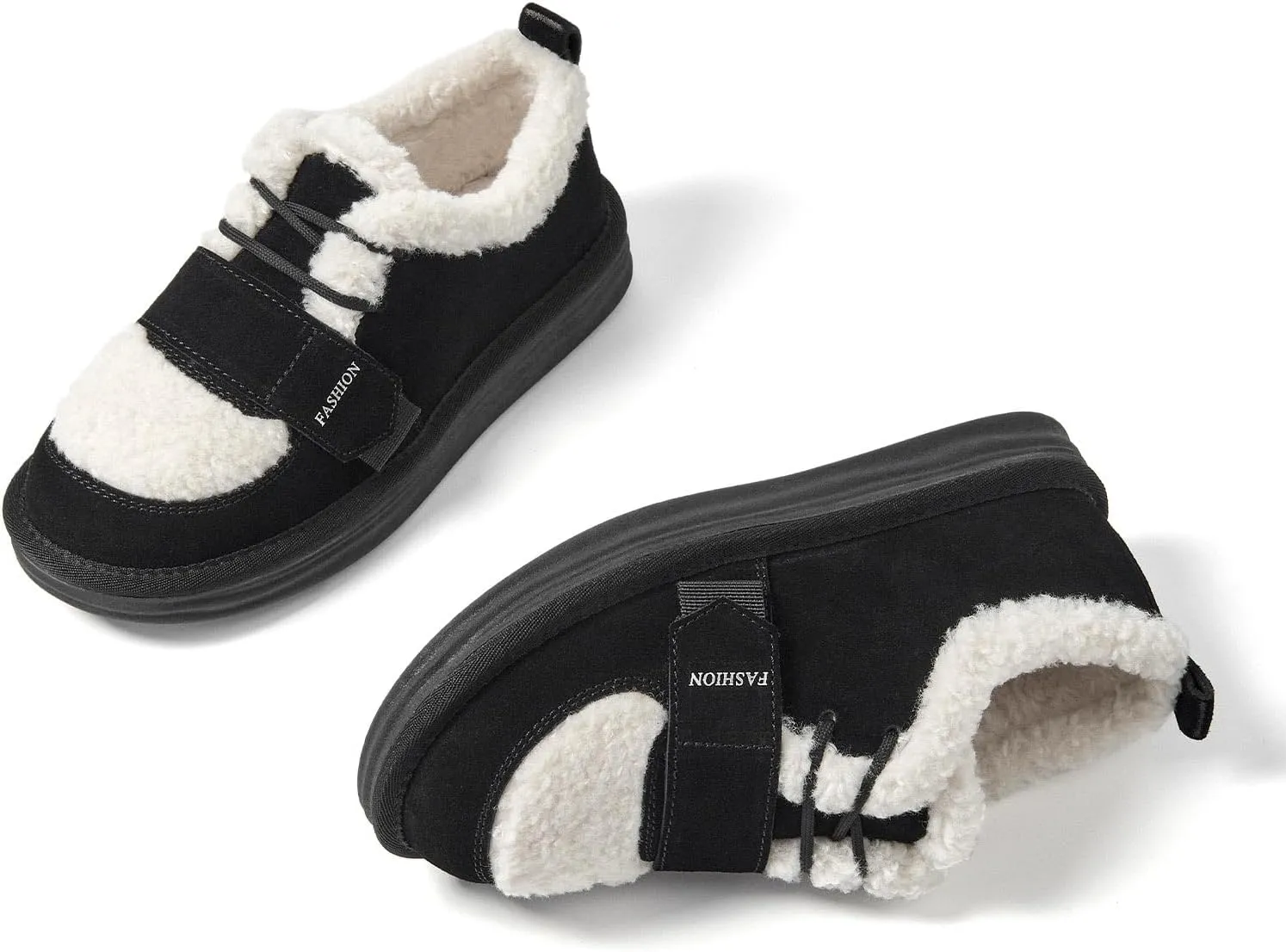 BEAU TODAY Snow Sneakers for Women, Suede Platform Sneakers Womens Warm Fur Lined Fashion Sneakers Slip-on Comfortable Winter Flat Shoes
