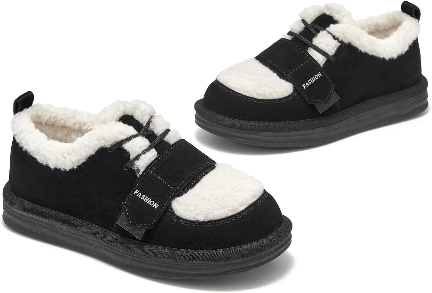 BEAU TODAY Snow Sneakers for Women, Suede Platform Sneakers Womens Warm Fur Lined Fashion Sneakers Slip-on Comfortable Winter Flat Shoes