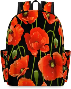 Beautiful Poppy Travel Backpack Water Droplets Waterproof Laptop Bag for Men Women with Adjustable Padded Shoulder Straps for Business Camping Outdoor Sport