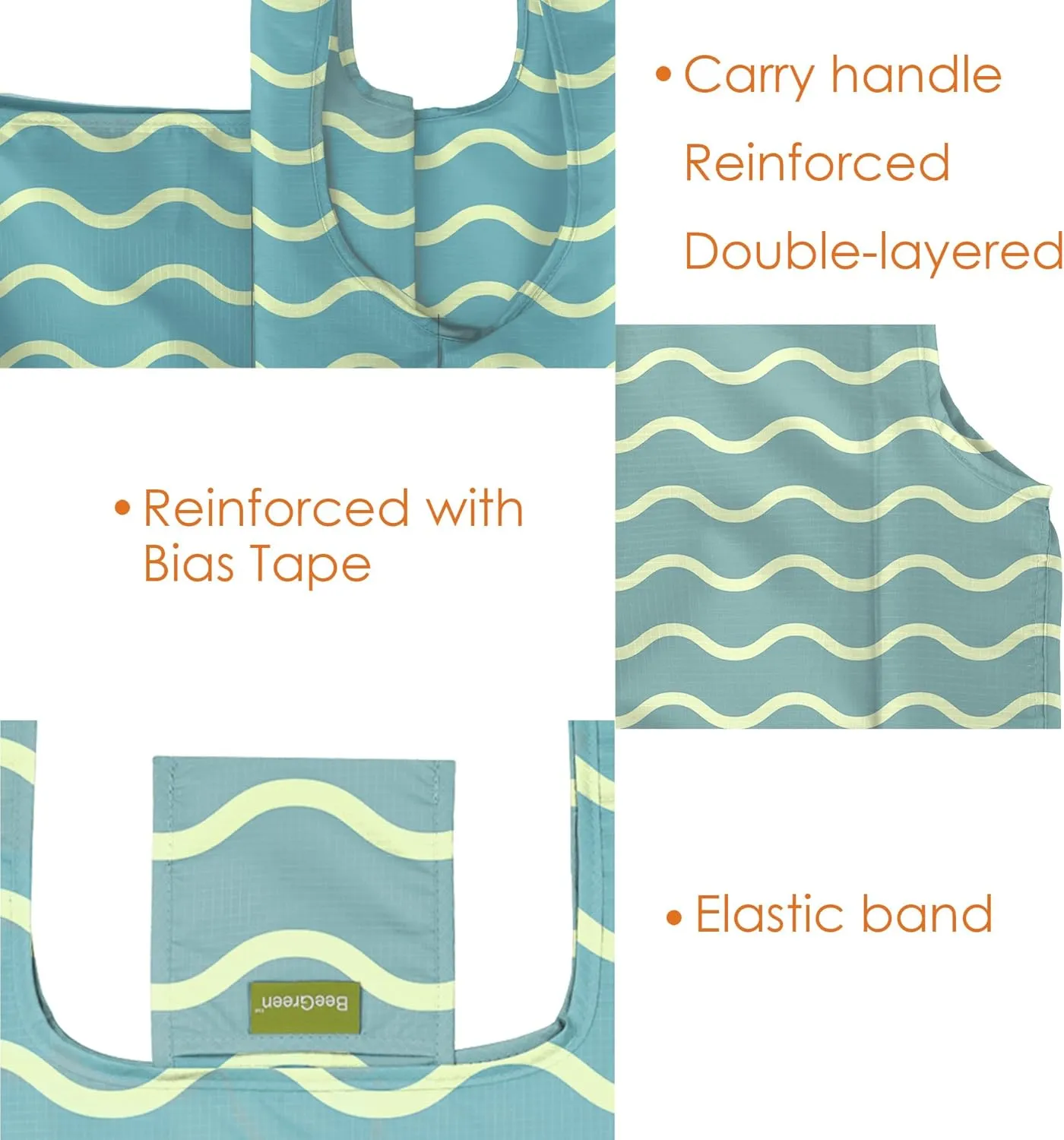 BeeGreen Wave Reusable Shopping Bags Foldable 2 Pack Ripstop, Geometric Reusable Grocery Bags X-Large 50LBS Heavy Duty, Polyester Machine Washable Reusable Bags for Groceries