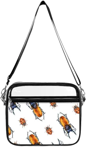 Beetle Ladybug Insect Clear Crossbody Bag with Adjustable Shoulder Strap PVC Clear Purse Messenger Bag for Men Women