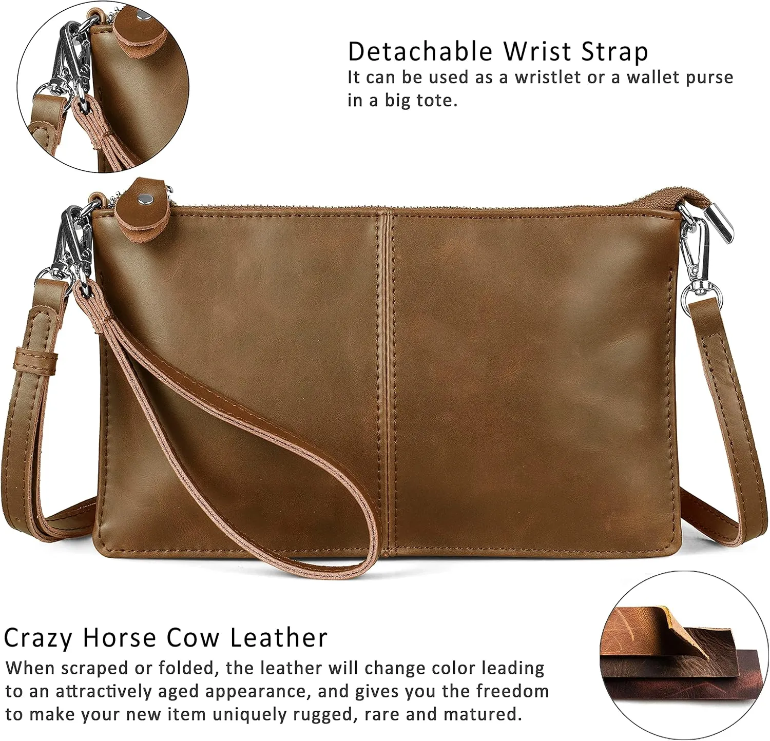 befen Genuine Leather Wristlet Clutch Wallet Purses Small Crossbody Bags for Women with RFID Blocking Card Slots
