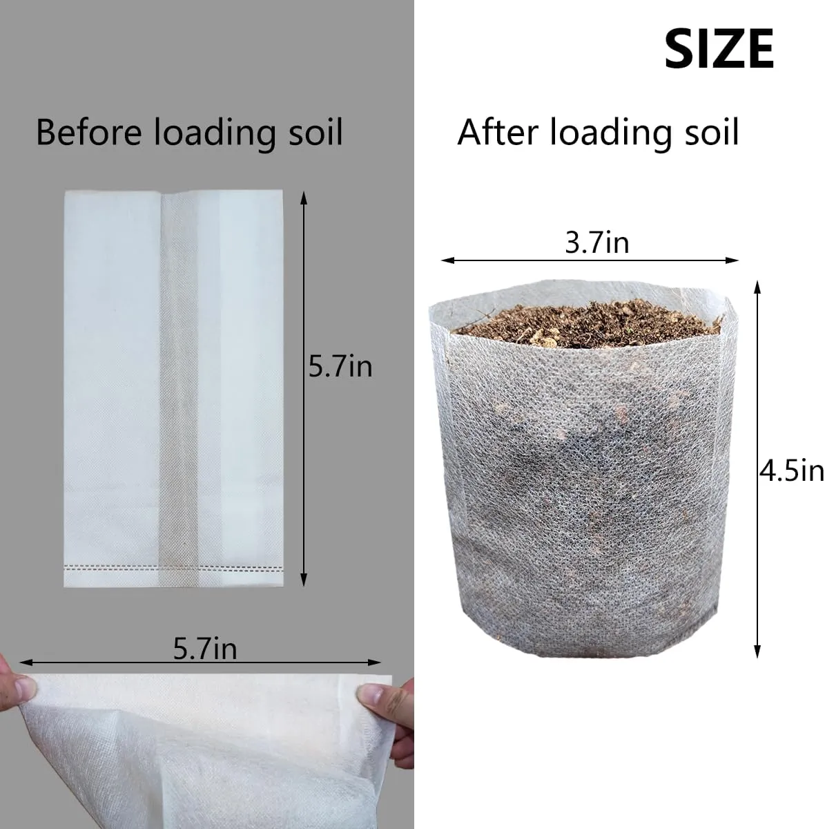 Belit Nursery Growing Bags, 200 Pcs Fabric Seedling Pots Non-Woven Pouch for Gardening Seed Plant Bag, Potato, Flower, Tomato Plant Starts (5.7" x 5.7 ")