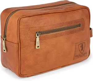 BERLINER BAGS Vintage Genuine Leather Toiletry Bag Paul, Large Capacity Cosmetics Bag for Men and Women for Travel - Brown (1 Compartment)