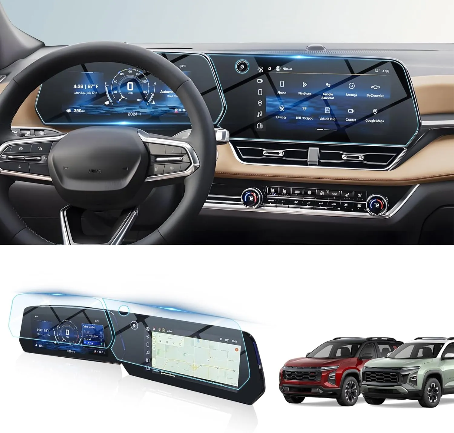 BIBIBO 2Pcs 2025 Chevy Equinox Screen Protector for 2025 Chevrolet Equinox LT/RS/ACTIV 11.3"Navigation Display&11" Dashboard Tempered Glass Film [Anti Glare& Scratch Ultra-Clear] 2025 Chevrolet Equinox Accessories 2025 Equinox
