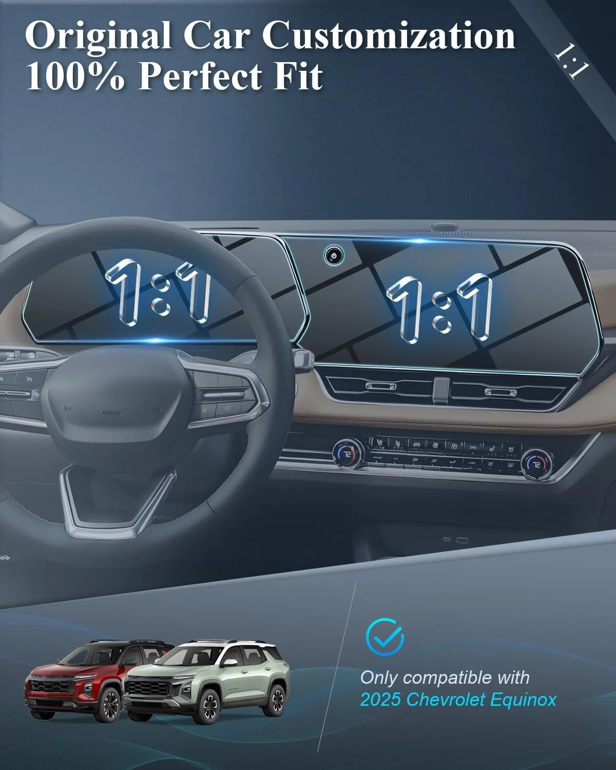 BIBIBO 2Pcs 2025 Chevy Equinox Screen Protector for 2025 Chevrolet Equinox LT/RS/ACTIV 11.3"Navigation Display&11" Dashboard Tempered Glass Film [Anti Glare& Scratch Ultra-Clear] 2025 Chevrolet Equinox Accessories 2025 Equinox