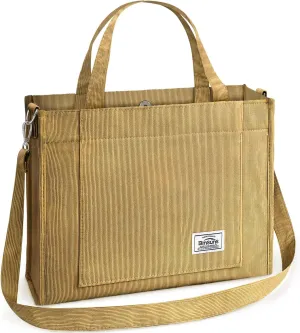 BINSUNS Corduroy Tote Bag for Women Small Satchel Bag Mini Tote Bag Aesthetic Crossbody Handbag - School Work Travel Shopping