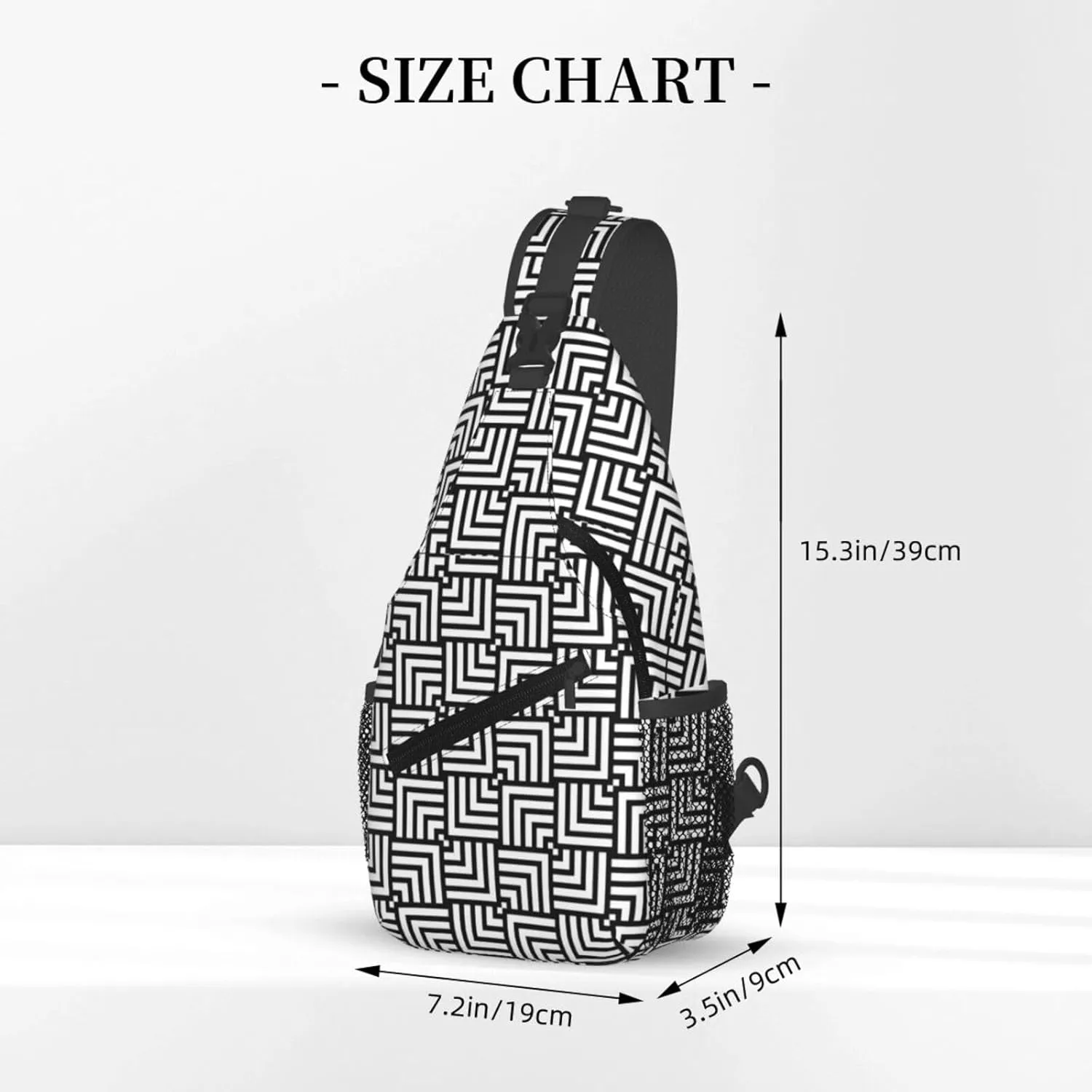 Black Abstract Geometric Chest Sling Bag Crossbody Shoulder Backpack Bag Gym Cycling Daypack Travel Hiking Cross Bag