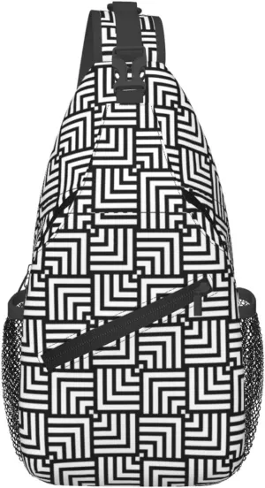 Black Abstract Geometric Chest Sling Bag Crossbody Shoulder Backpack Bag Gym Cycling Daypack Travel Hiking Cross Bag