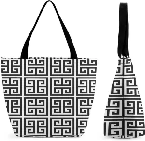 Black And Greek Key Modern Geometric Large Fashion Totes Bag Women's Casual Purses Work Handbags Shopping Bag