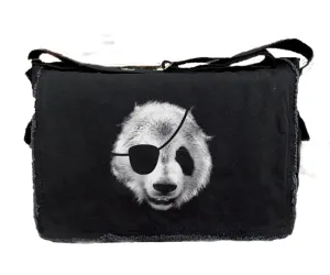 Black Lantern Canvas Messenger Bag - Panda Pirate - Aesthetic Crossbody Bags for Women & Men - Cute Vintage Cross Body Purse, Large Shoulder Bag with Zipper - Backpack for Work, Study, Travel