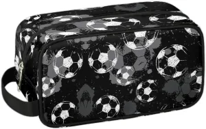 Black Soccer Travel Toiletry Bag for Boys Men, Football Hanging Dopp Kit for Kids, Waterproof Shaving Bag for Toiletries Accessories