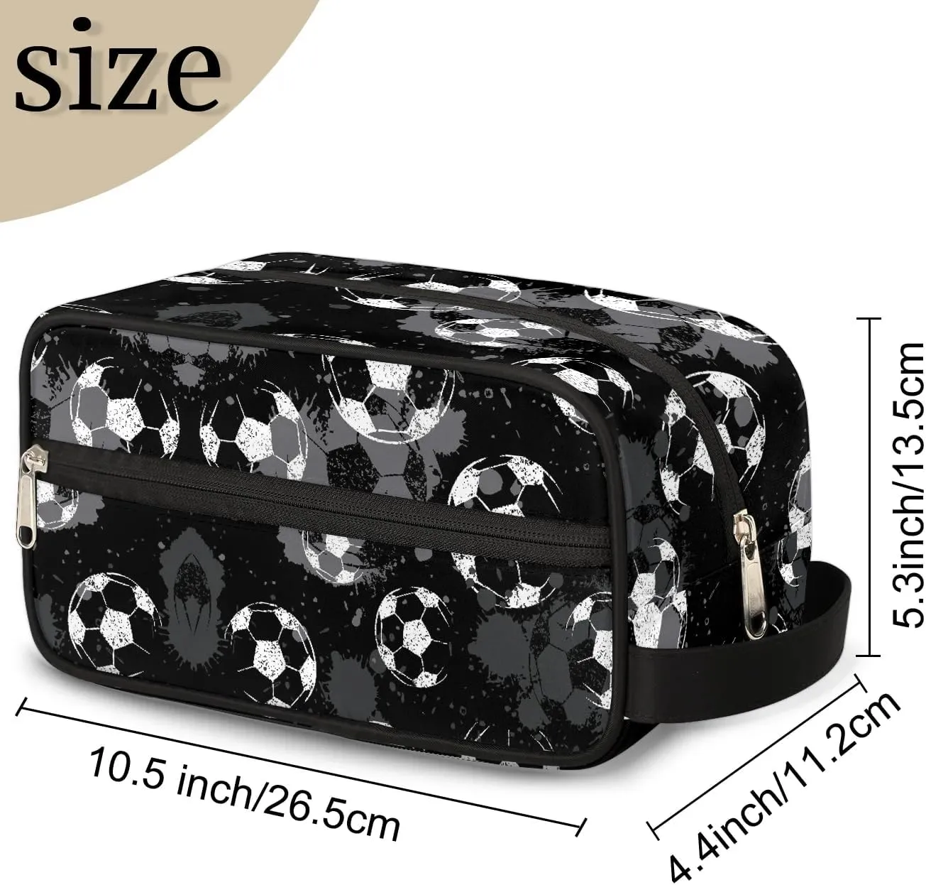 Black Soccer Travel Toiletry Bag for Boys Men, Football Hanging Dopp Kit for Kids, Waterproof Shaving Bag for Toiletries Accessories