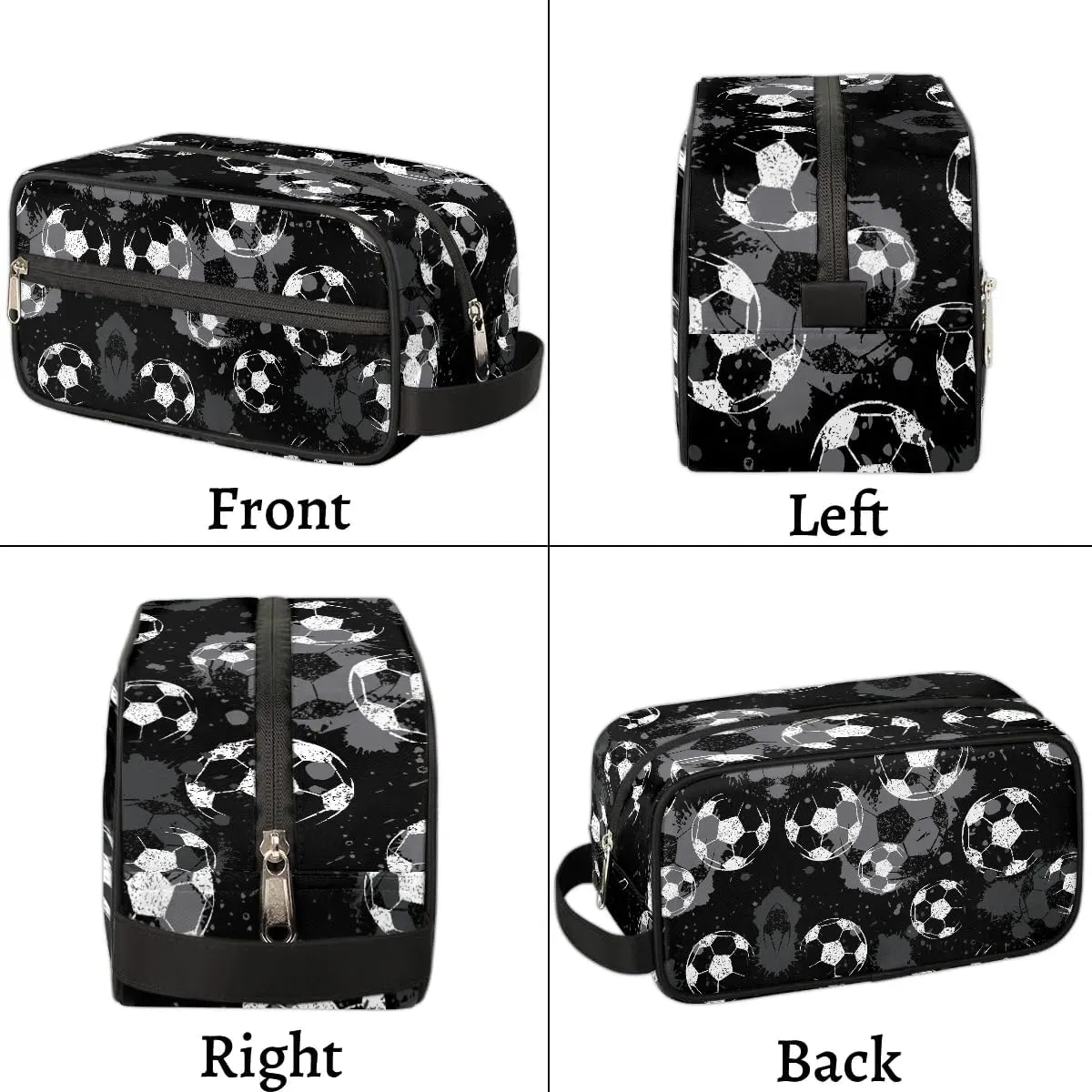 Black Soccer Travel Toiletry Bag for Boys Men, Football Hanging Dopp Kit for Kids, Waterproof Shaving Bag for Toiletries Accessories
