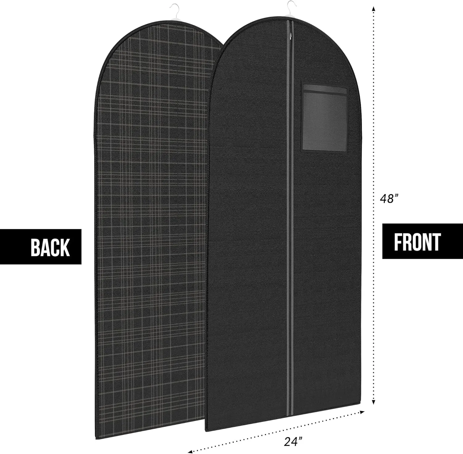 Black Tartan Suit Garment Travel Bags -ID Tag Window, Heavy Duty, Lightweight