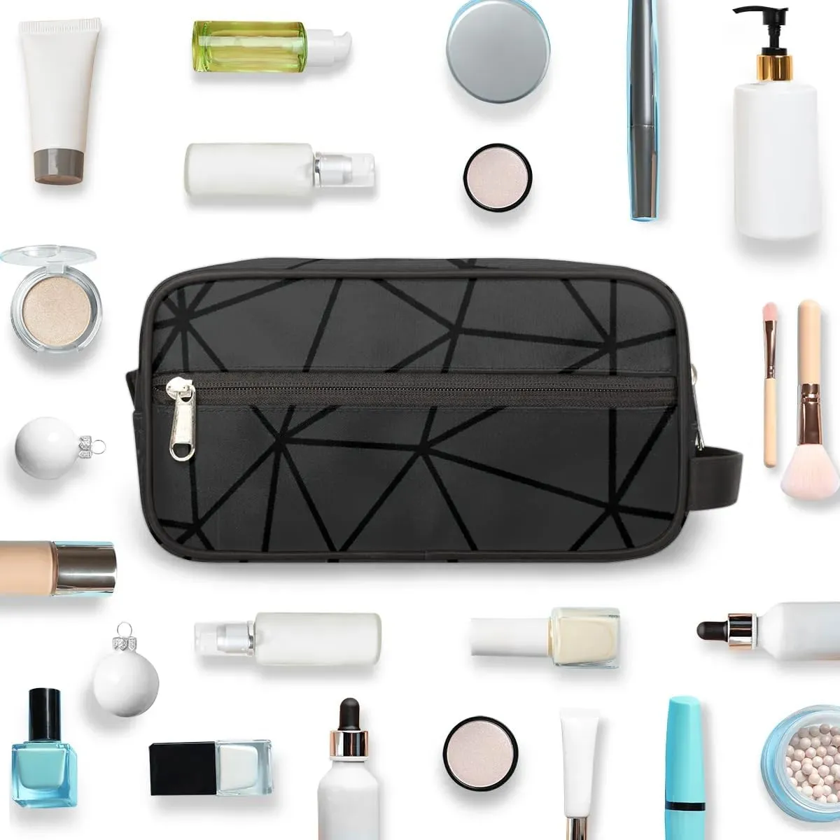 Black Triangle Hanging Toiletry Bag,Travel Hygiene Kits for Boys Mens,Waterproof Makeup Carry-on Bags,Cosmetic Bag,TSA Approved Shave Dopp Kit for Toiletries Shower Bathroom Accessories Gifts