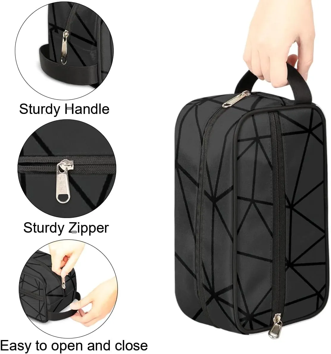 Black Triangle Hanging Toiletry Bag,Travel Hygiene Kits for Boys Mens,Waterproof Makeup Carry-on Bags,Cosmetic Bag,TSA Approved Shave Dopp Kit for Toiletries Shower Bathroom Accessories Gifts