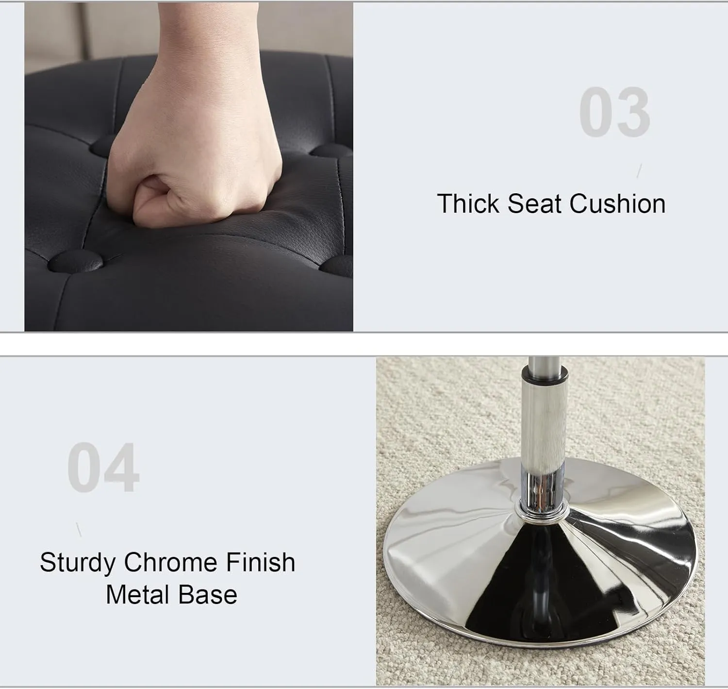 Black Vanity Chair for Makeup Room Vanity Stool for Makeup Room Round Tufted PU Leather Makeup Chair Vanity Stools for Bathroom Height Adjustable 360 Swivel