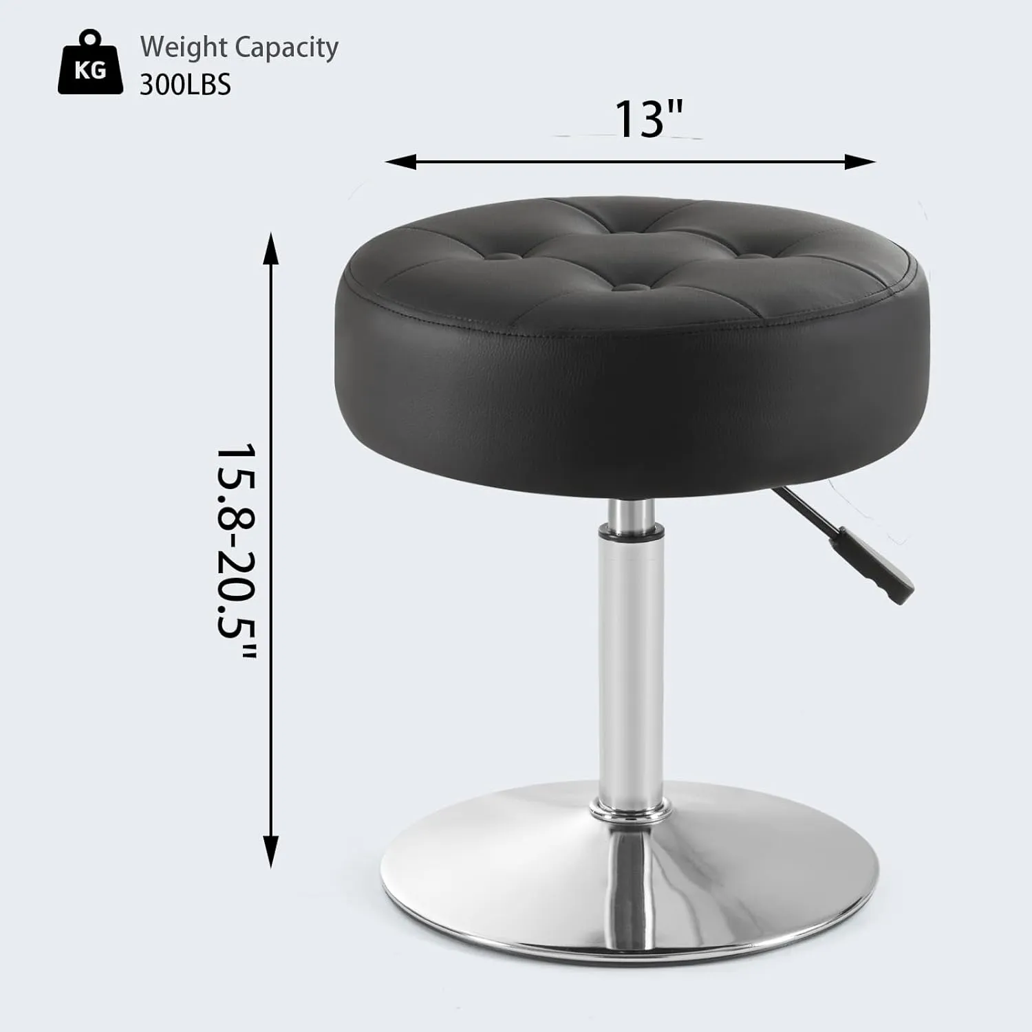 Black Vanity Chair for Makeup Room Vanity Stool for Makeup Room Round Tufted PU Leather Makeup Chair Vanity Stools for Bathroom Height Adjustable 360 Swivel