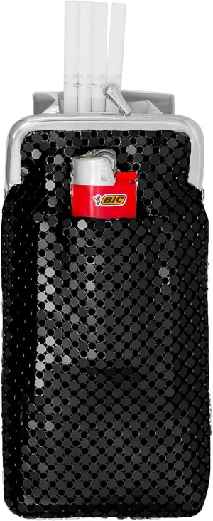 Black Vintage Luxuriant Soft 3mm Metallic Mesh (Full Pack 100s or 120s) Cigarette Case Purse with Lighter Pocket