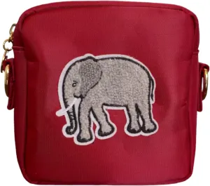 BLOC Bags Mini Crossbody Bags for Women Purse, Crimson Handbag Stadium Bag with Chenille Characters, Internal Zipper Pocket