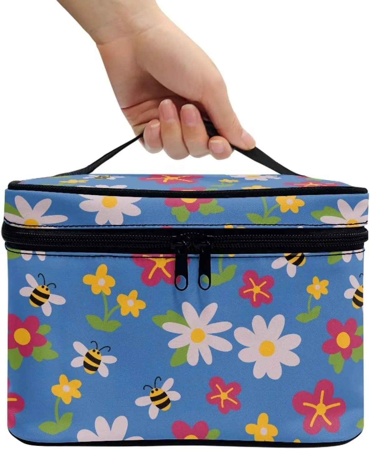 Blue Bee Floral Travel Toiletry Bag Women's Makeup Organizer Floral Cosmetic Bags Travel Makeup Cases for Women, Xmas Gifts for Mom from Daughter