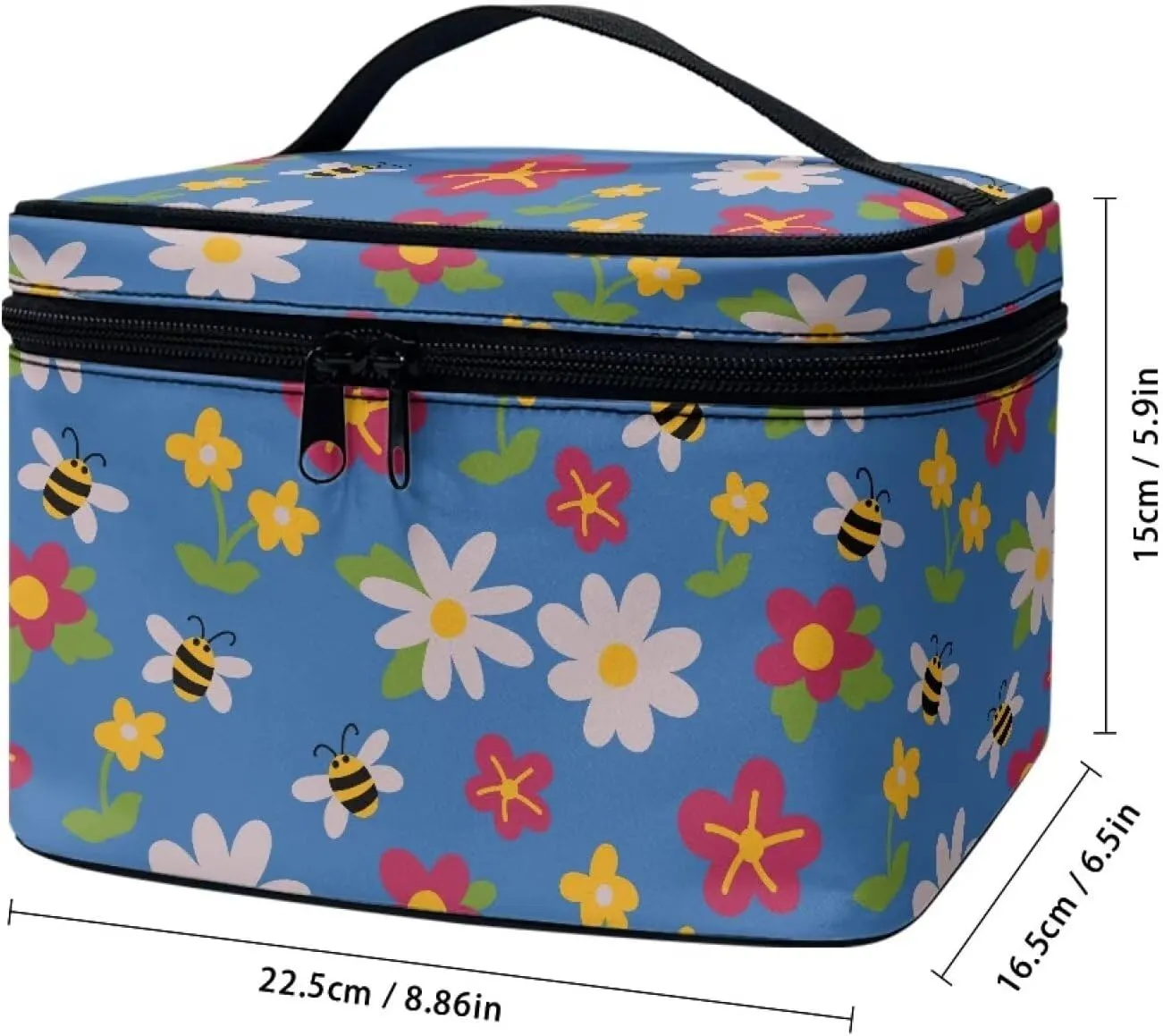 Blue Bee Floral Travel Toiletry Bag Women's Makeup Organizer Floral Cosmetic Bags Travel Makeup Cases for Women, Xmas Gifts for Mom from Daughter