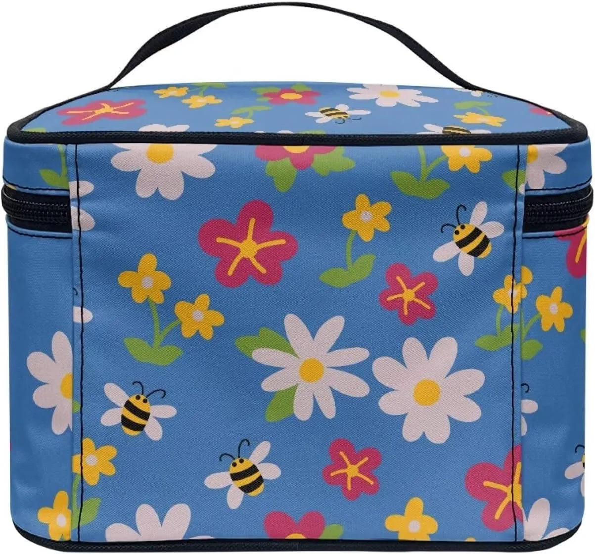 Blue Bee Floral Travel Toiletry Bag Women's Makeup Organizer Floral Cosmetic Bags Travel Makeup Cases for Women, Xmas Gifts for Mom from Daughter