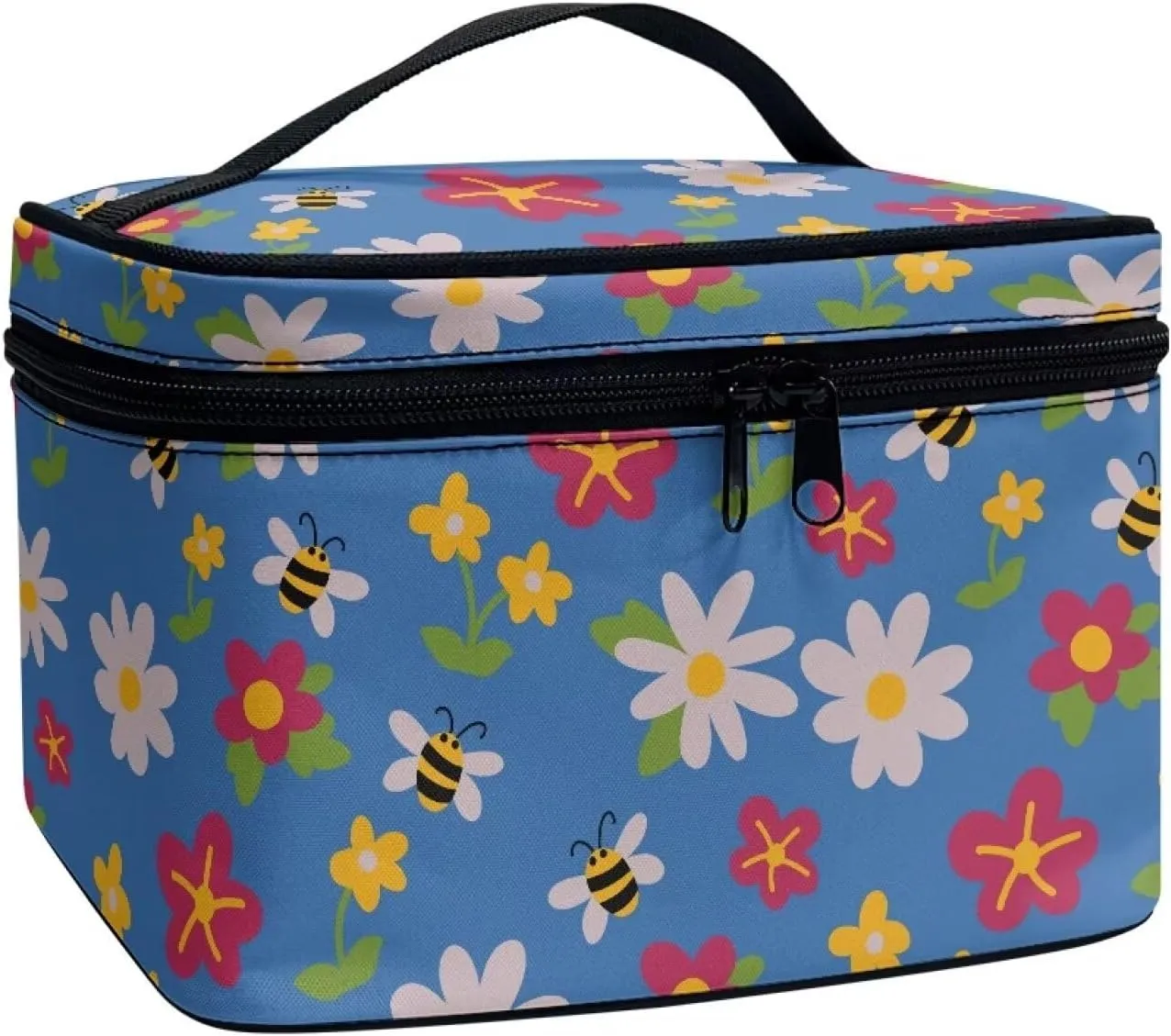 Blue Bee Floral Travel Toiletry Bag Women's Makeup Organizer Floral Cosmetic Bags Travel Makeup Cases for Women, Xmas Gifts for Mom from Daughter