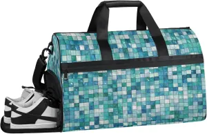 Blue Checker Gym Duffle Bag for Men, Crystal Pattern Waterproof Sports duffle bag for travel Weekender Bags for Women Overnight Bag with Shoes Compartment