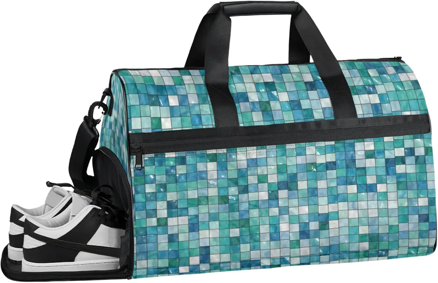 Blue Checker Gym Duffle Bag for Men, Crystal Pattern Waterproof Sports duffle bag for travel Weekender Bags for Women Overnight Bag with Shoes Compartment
