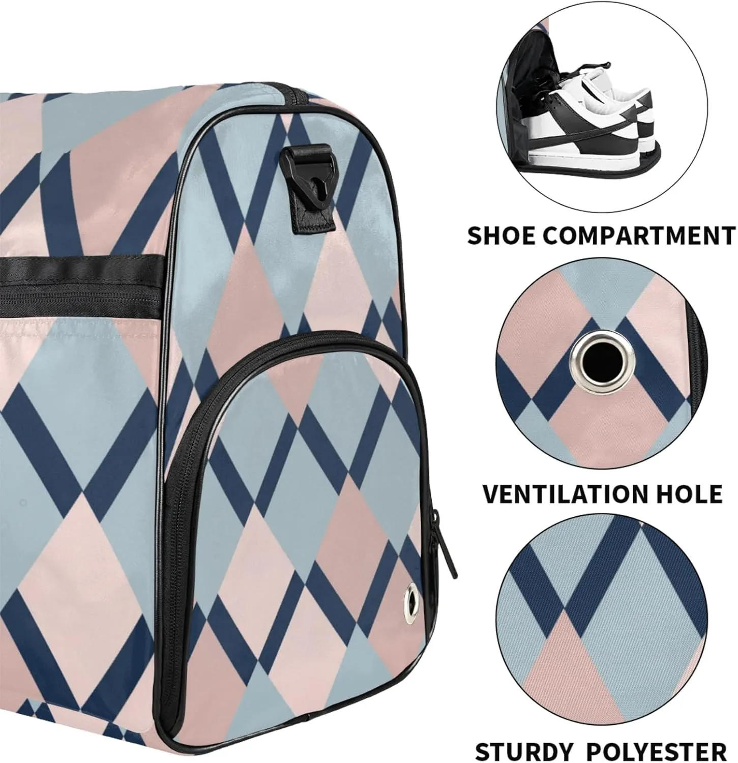 Bohemian Gym Bag for Womens Mens with Shoes Compartment, Lattice Texture Duffle Bag for Airplane Sport Gym Tote Bags Yoga Waterproof Weekender Travel Bag