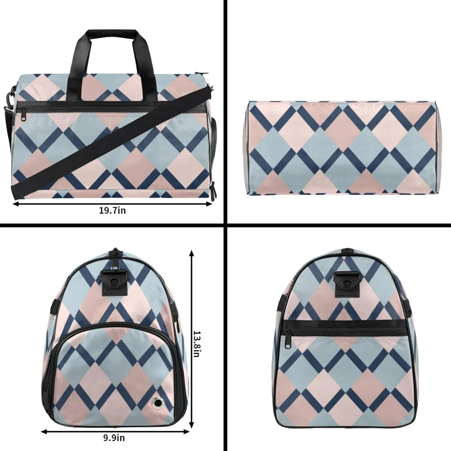 Bohemian Gym Bag for Womens Mens with Shoes Compartment, Lattice Texture Duffle Bag for Airplane Sport Gym Tote Bags Yoga Waterproof Weekender Travel Bag