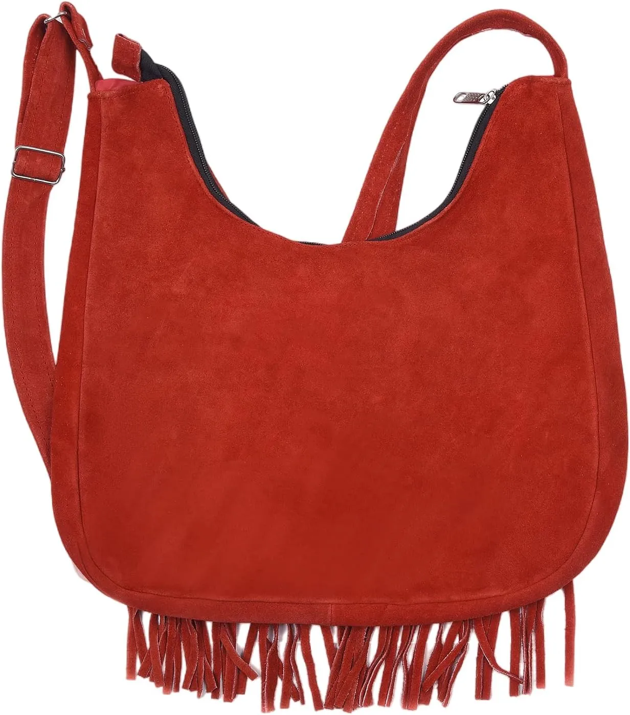 Bohemian Leather Fringe Crossbody Purse with Beaded Medallion