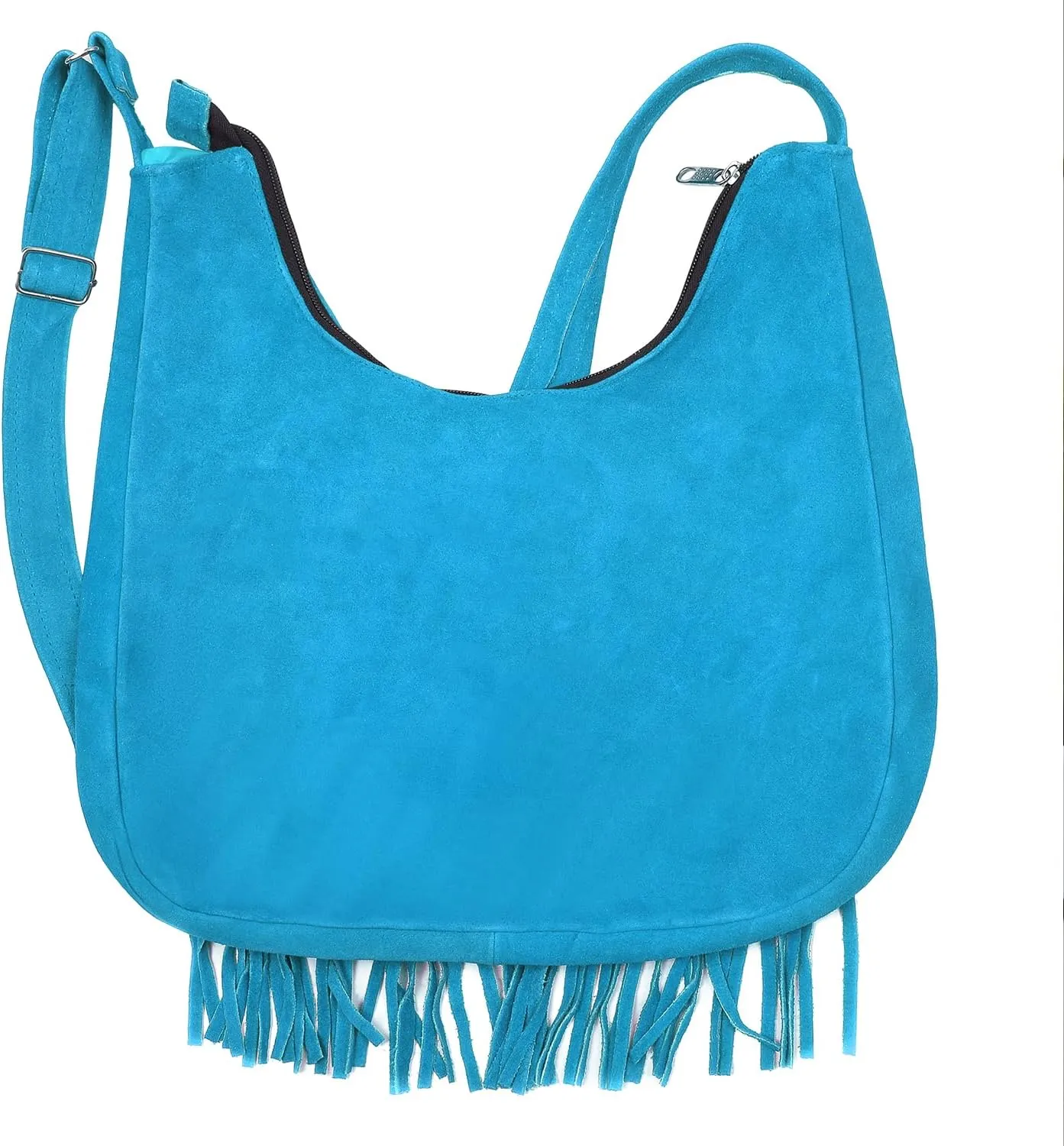 Bohemian Leather Fringe Crossbody Purse with Beaded Medallion