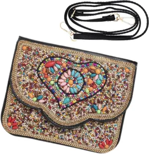 Bohemian Style Beaded Crossbody Bag for Women, Small Cell Phone Shoulder Bag, Cell Phone Wallet Purse, Adjustable Strap