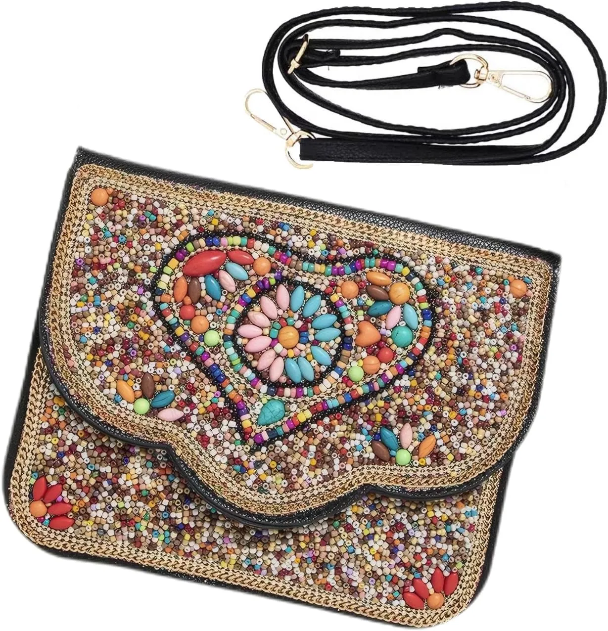 Bohemian Style Beaded Crossbody Bag for Women, Small Cell Phone Shoulder Bag, Cell Phone Wallet Purse, Adjustable Strap