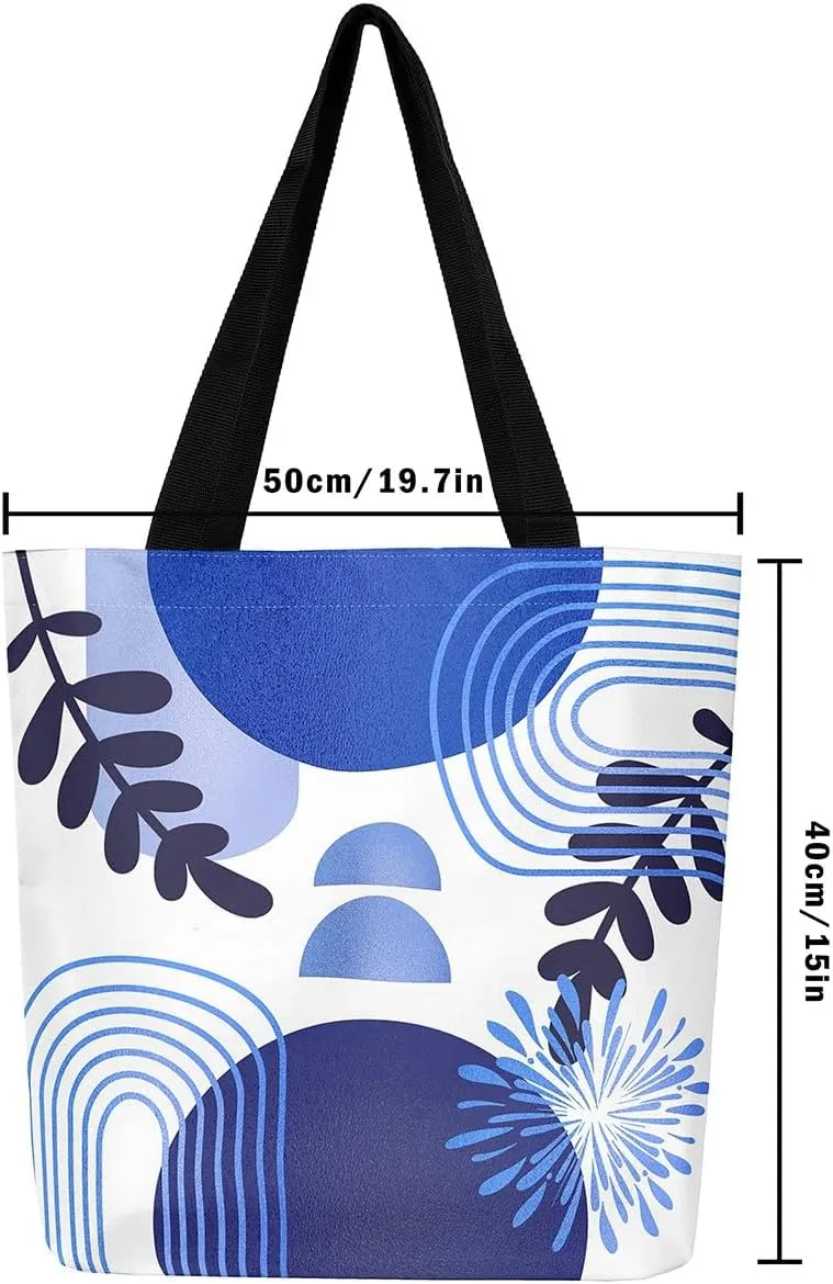 Boho Mid Century Canvas Tote Bag for Women,Abstract Geometric Handbag,Modern Minimalist Travel Shopping Bag