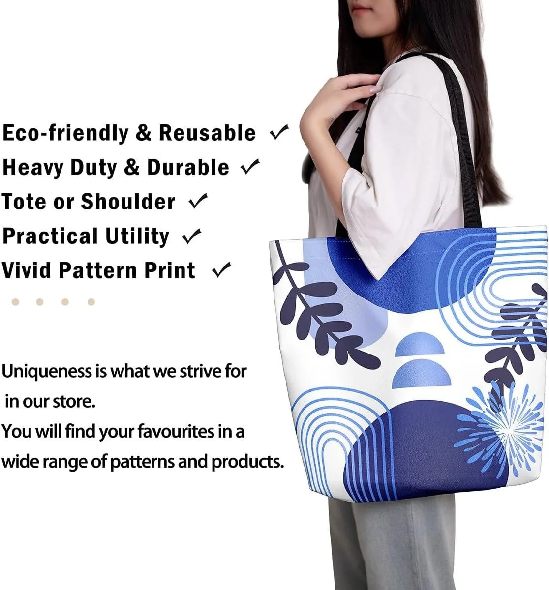Boho Mid Century Canvas Tote Bag for Women,Abstract Geometric Handbag,Modern Minimalist Travel Shopping Bag