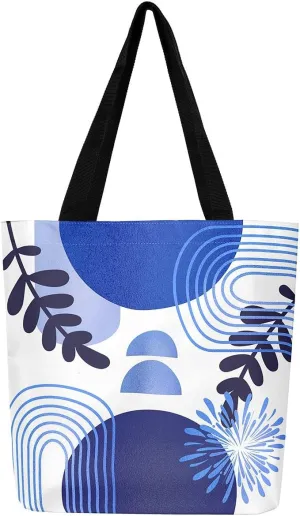 Boho Mid Century Canvas Tote Bag for Women,Abstract Geometric Handbag,Modern Minimalist Travel Shopping Bag
