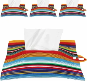 Boho Stripes Tissues Box Cover Rectangular Square Travel Car Tissue Holder with Hanging Strip,4 Packs Multifunctional Bathroom Toilet Tissue Boxes Storage Organizer Bag,Colorful Mexico Gradual Striped