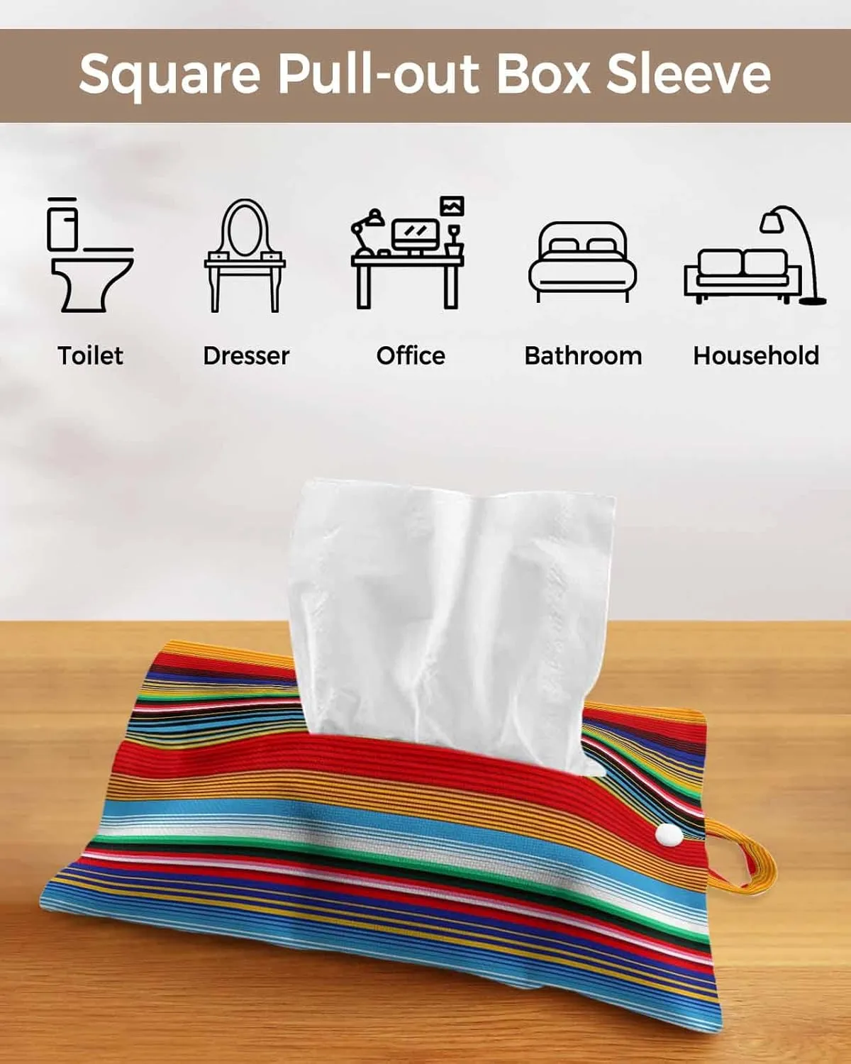 Boho Stripes Tissues Box Cover Rectangular Square Travel Car Tissue Holder with Hanging Strip,4 Packs Multifunctional Bathroom Toilet Tissue Boxes Storage Organizer Bag,Colorful Mexico Gradual Striped