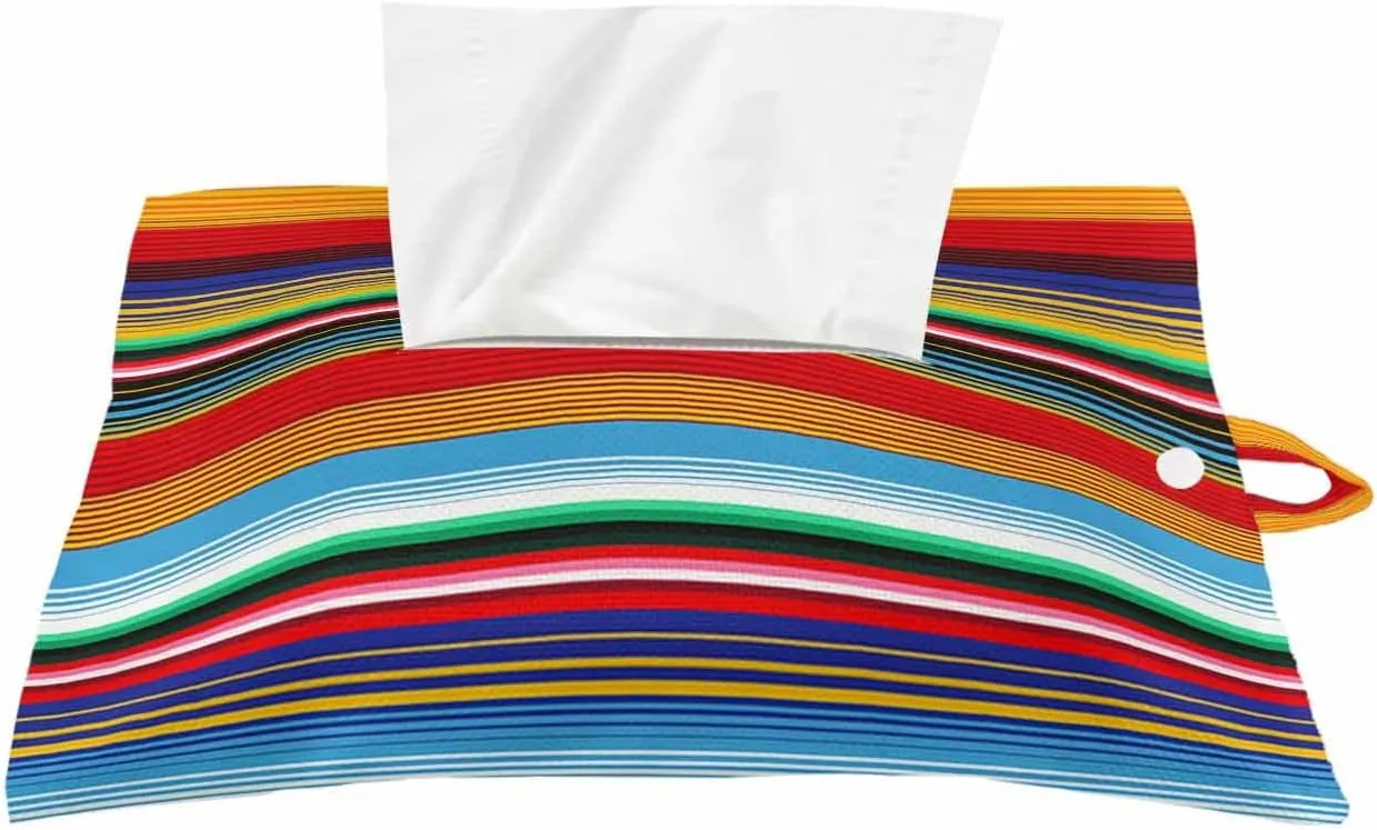 Boho Stripes Tissues Box Cover Rectangular Square Travel Car Tissue Holder with Hanging Strip,4 Packs Multifunctional Bathroom Toilet Tissue Boxes Storage Organizer Bag,Colorful Mexico Gradual Striped